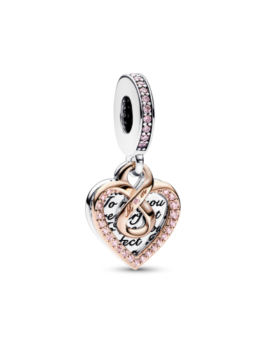 Charm Colgante Doble en plata de ley y con un recubrimiento en oro rosa de 14k Corazón Infinito en Dos Tonos